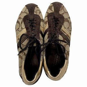 Coach Katelyn Brown & Gold Suede Jacquard Signature Women’s Sneakers